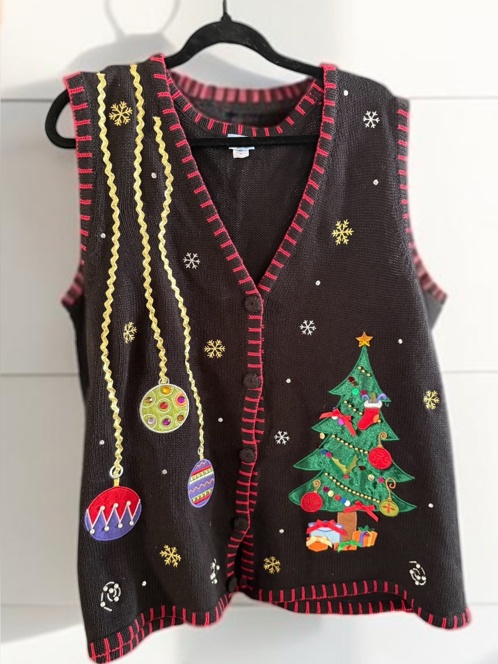 Vintage Holiday Editions Black Christmas Tree & Ornament Vest